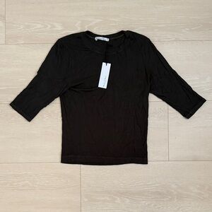 Michael Stars Dark Olive Green Ribbed Half Sleeve Top NEW